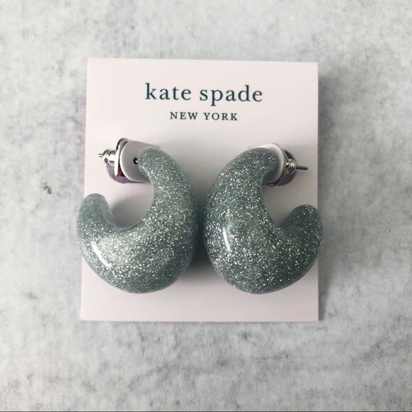 Kate Spade Silver Glitter Sparkle Chunky Hoop Earrings NEW - Picture 1 of 4